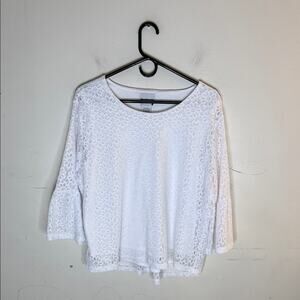 BonWorth White Lace Scoop Neck Bell Sleeve Blouse Size Medium Petite